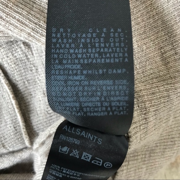 All Saints Tan Brown Jumper Sweater Wool V-Neck US 8 - Picture 9 of 9